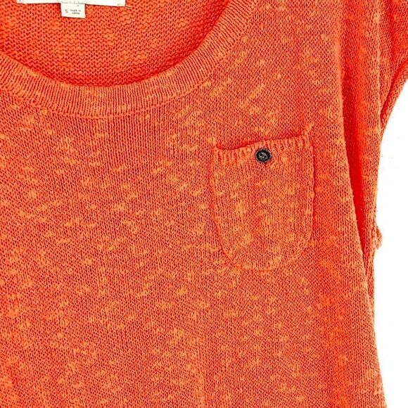 Ann Taylor Loft Orange Knit Scoop Neck Cap Sleeve Front Pocket Top Shirt Small‎ - Picture 2 of 5